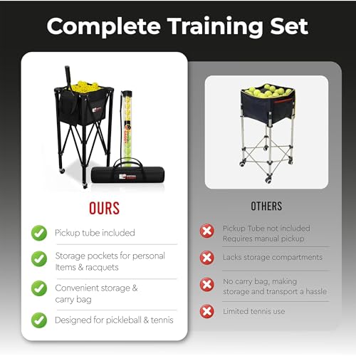 Tennis & Pickleball Hopper with Pickup Tube - 2-in-1 Set