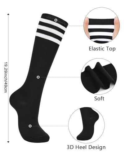 Knee High Socks for Women - Long Tube Striped Socks - One Size Black White