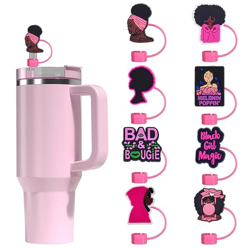 8-Piece Pink Black Girl Straw Covers for Stanley Cup - Black Girl 1