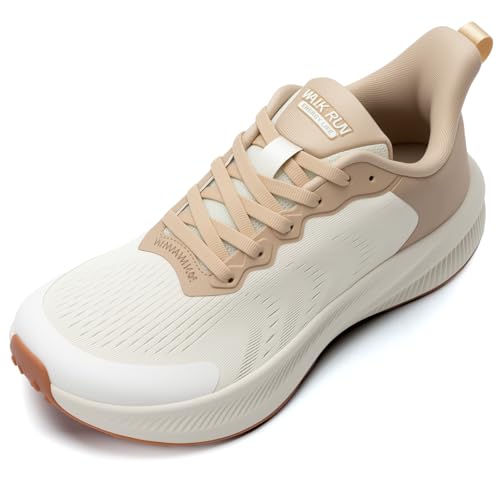 ALEADER Wide Toe Box Women’s Running Walking Tennis Shoes - Oatmeal, 8 Wide
