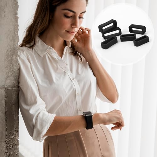 Silicone Watch Band Keepers - 6 Piece Replacement Loop Set - Black