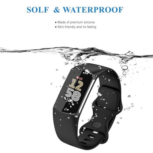 Soft Silicone Replacement Bands for Fitbit Charge 6/5 - Black, Large