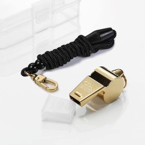 Brass Sports Whistle with Lanyard - Golden - Loud Crisp Sound