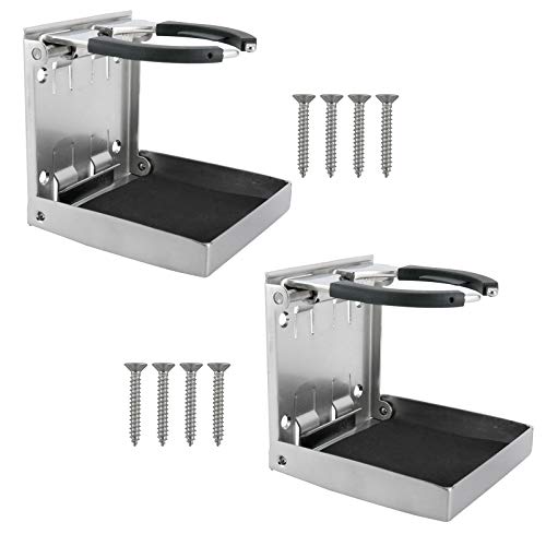 YaeMarine 2-Pack Stainless Steel Adjustable Folding Drink Holders for Marine, Boat, Car, Caravan - Model 1