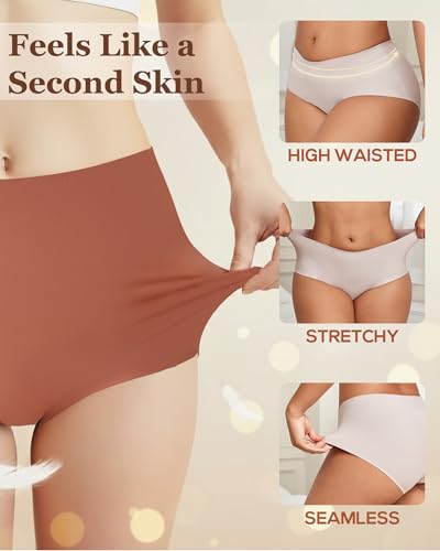 ROSYCORAL High Waisted Seamless Women's Briefs 6Pack XS-3XL in Large Coffee