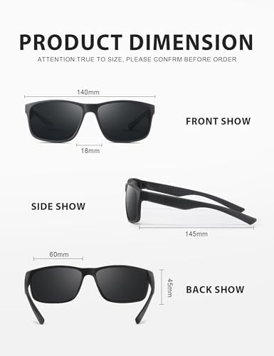 Polarized Square Sunglasses for Men and Women - Black/Gray