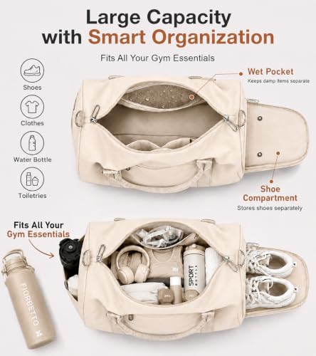 Women's Gym Duffle Bag with Wet Pocket & Shoe Compartment