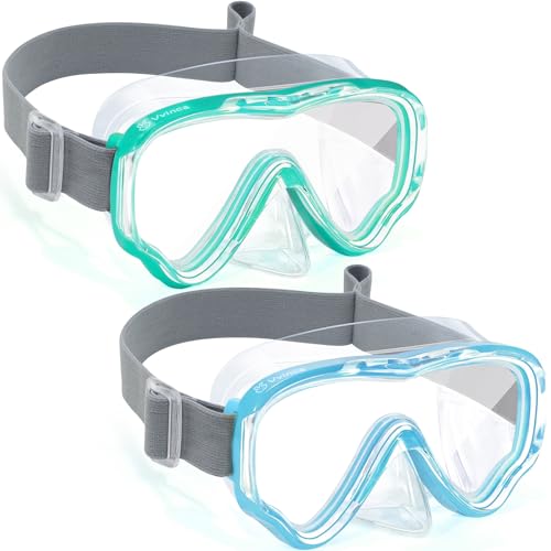 Kids Swim Goggles with Nose Cover - Sea Green & Blue, Anti-fog UV, 3-14 yrs (Vvinca 02-Sea Green & Blue / Standard)
