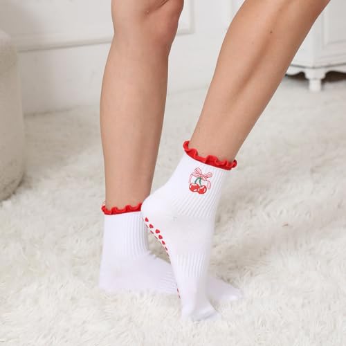 Grip Yoga Socks for Women - Cute Pilates Socks, One Size Red