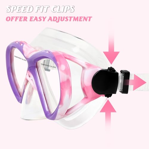 ACQCES Kids Swim Goggles Snorkel Mask 5-15, Anti-Fog, Pink Purple