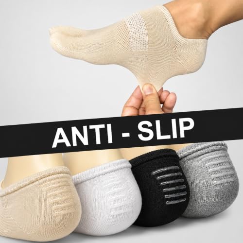 Soxsense Women’s No-Show Toe Socks Medium White - 4 Pairs, Premium Cotton