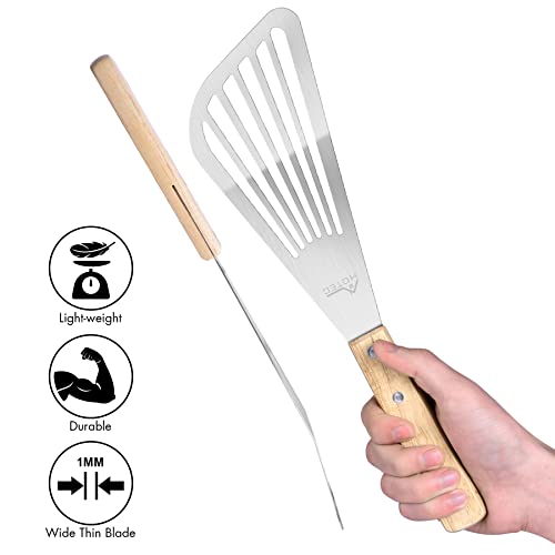 Stainless Steel Wooden Handle Fish Spatula Set - Little & Large