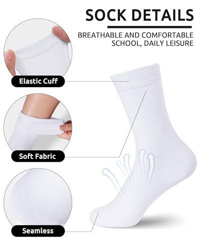 Somaibo 8 Pairs Kids Crew Socks 10-12 Years White Cotton Athletic School