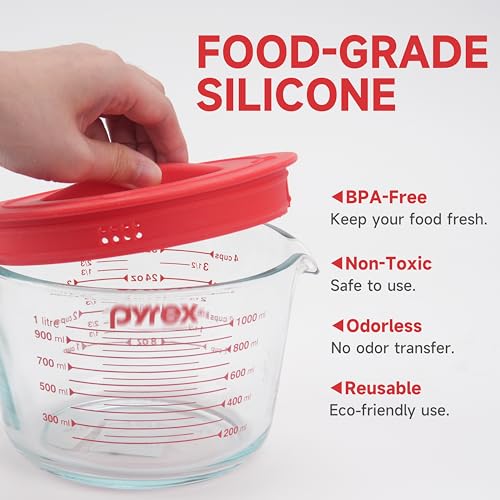 Purekra 3 Pack Silicone Replacement Lids for Pyrex 1-Cup, 2-Cup & 4-Cup Measuring Cups, Food-Grade & Dishwasher Safe