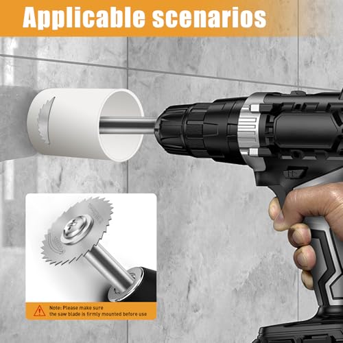 FOTYBEl Cutting Wheel for Drill, Rotary Tool Cutting Discs with 6pcs Steel Saw Blades, 1pc 1/4" Hex Long Shank, Power Rotary Tool Accessories for Cutting PVC Pipe Wood Plastic Soft Metal