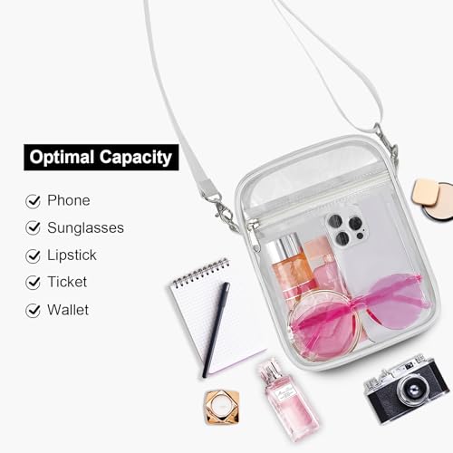 Clear Purse for Stadium Events - Mini Transparent Messenger Bag - White