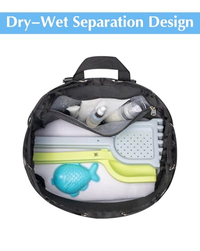 Ecosmile Drawstring Beach Backpack with Shoe Compartment & Wet Pocket - Black
