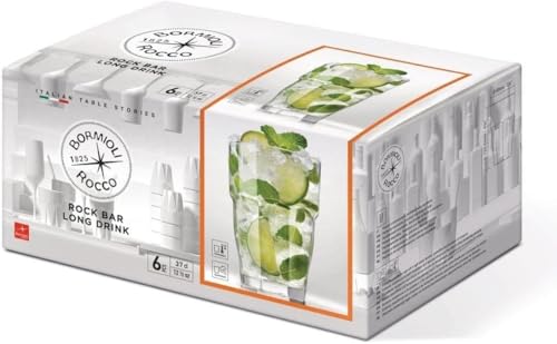 Bormioli Rocco Rock Bar 12.5oz Stackable Glasses Set of 6, Dishwasher Safe