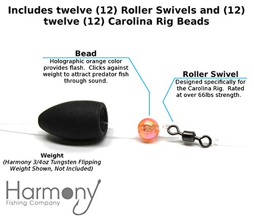 Carolina Rig Swivel Kit - 12 Roller Swivels & Beads for Bass Fishing