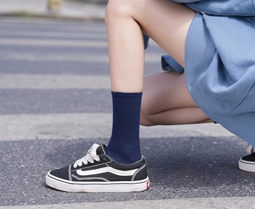 Irisbear Cushion Crew Socks for Women - 5 Pairs Navy Blue Cotton Athletic Socks