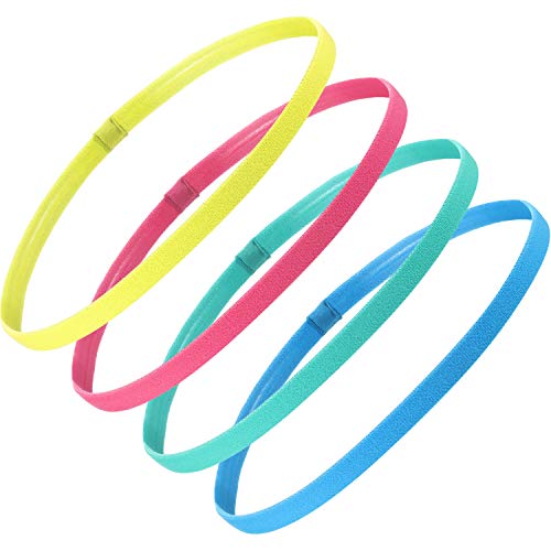 4-Pack Elastic Non-Slip Sports Headbands - Fluorescent, Rose, Green, Blue