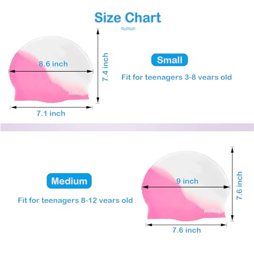 Kids Swim Cap 2 Pack - Silicone Swimming Caps for Long & Short Hair - Pink & Green-Blue