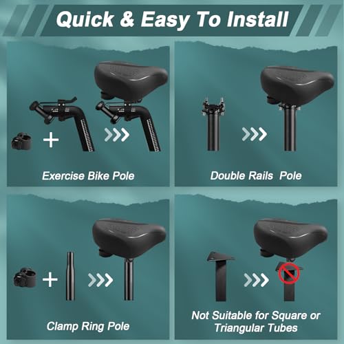 YODOTE Black Oversized Bike Seat for Comfort - Wide Saddle for Peloton & Exercise Bikes
