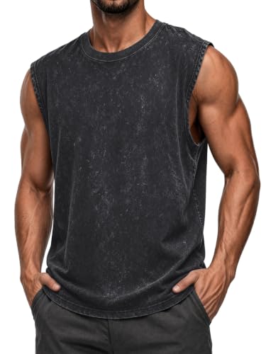 CHICGAL Men's Tank Top Black Medium Loose Fit Cotton Sleeveless Muscle Tee