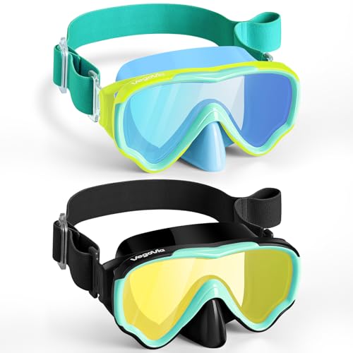 Kids Swim Goggles with Nose Cover - Adjustable, Shatterproof Lenses, Anti-Fog & UV Protection, Blue-Green & Black-Green Variants