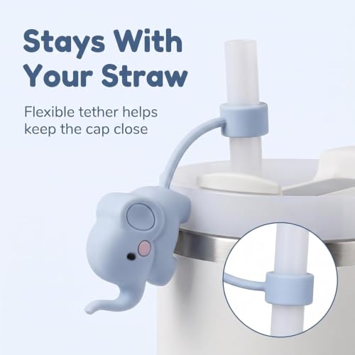 Elephant Silicone Straw Cover Cap for 10mm Reusable Tumbler Straws
