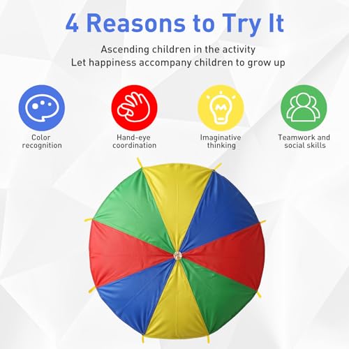Rainbow Parachute for Kids, 6ft Kids with Handles 4-8 Children,