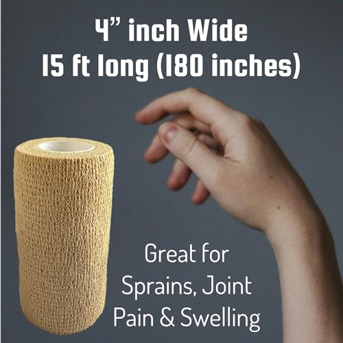 Self-Adhesive Elastic Bandage Wrap - 4-inch x 15-foot Beige Compression Roll