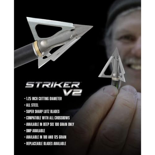 G5 Outdoors G5 Striker V2 Fixed 3-Blade Broadhead 100-Grain, 1.25" Cut, Steel Ferrule