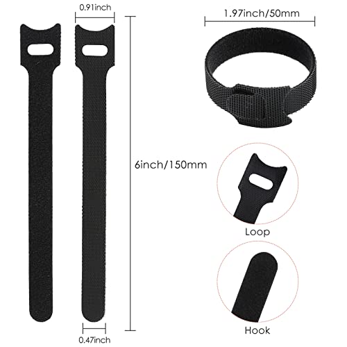 120PCS Reusable Cable Ties - 6 Inch Adjustable Hook and Loop Cord Organizer