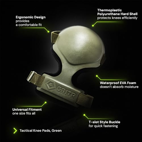GRITR Tactical Knee Pads - Heavy Duty Range Green Protection, Adjustable Fit