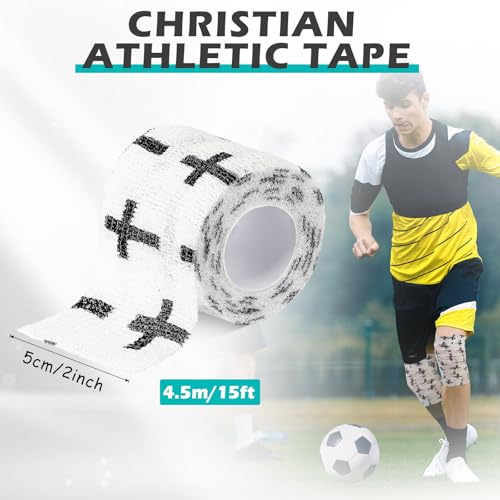 Christian Athletic Tape - 2in x 15ft Self-Adhesive Wrist Wrap - White Cross Design
