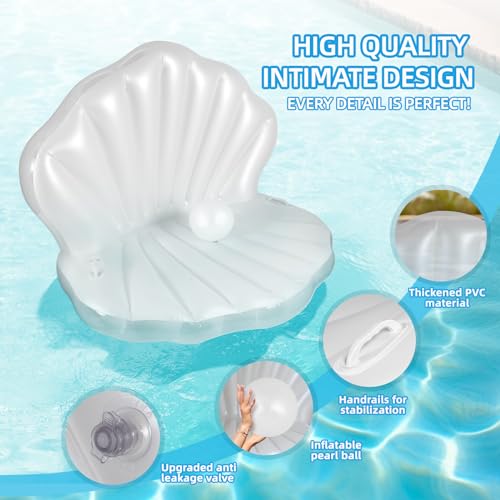 Pearl White X-Large Thickened Giant Seashell Pool Float with Pearl Ball