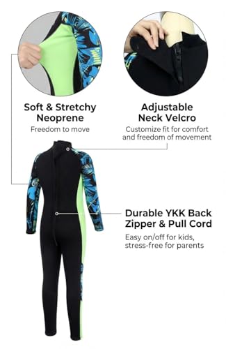 Kids Wetsuit 2.5mm Neoprene Full-Body Suit for Swimming & Surfing, Green, Size 10