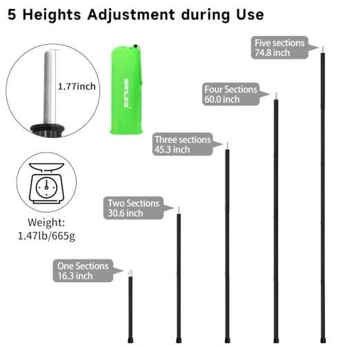 SANLIKE 75in Aluminum Collapsible Tent Poles Black 5 Sections - 4 Pack