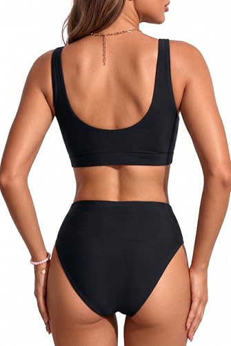 Tempt Me Medium Black High-Waisted Sporty Bikini Set Two-Piece Swimsuit