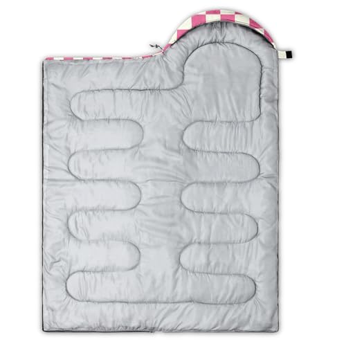 Nttopship Pink & White Check Lightweight Waterproof Sleeping Bag - All Seasons, Single 31.5x90.5