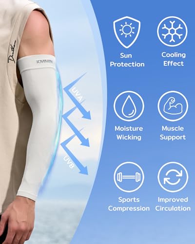 KMMIN UV Protection Arm Sleeves for Cycling, Driving, Golf, Basketball - White + White
