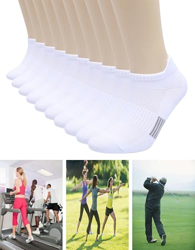 Henwarry Women's Athletic Low Cut Socks 10 Pairs Thin Cotton Ankle Tab, White, Size 5-8