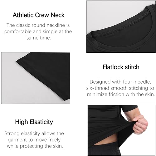HovSiyla Men's Compression Shirts Short Sleeve Baselayer 5 Pack Black Medium Workout