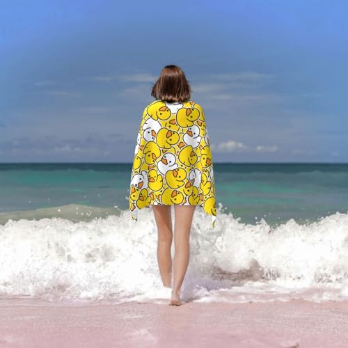 Ngzhyad Cute Rubber Duck Beach Towel Large Microfiber Sand-Free Quick Dry 32x52 Inch, One Size