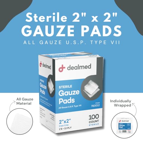 Dealmed 2" x 2" Sterile Gauze Pads - Pack of 2, 100 Count Each, Individually Wrapped