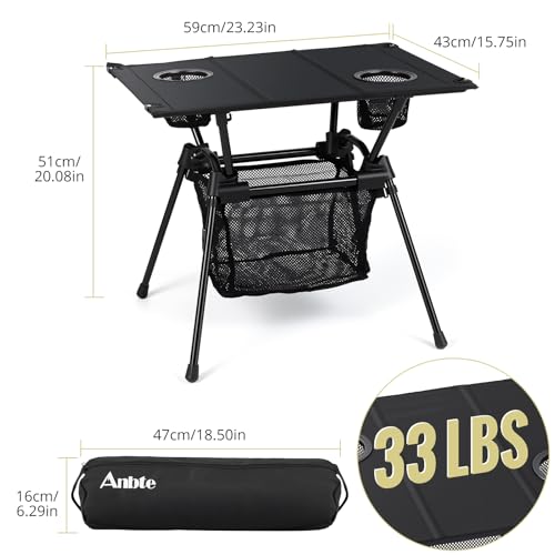 Anbte Ultralight Portable Camping Table with Cup Holders - 3.2 lb Compact Foldable Outdoor Table