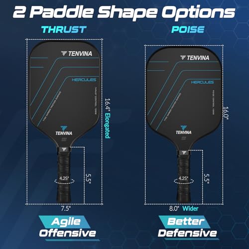 TENVINA Pickleball Paddle - Elongated Pure Black, 16mm Thickness