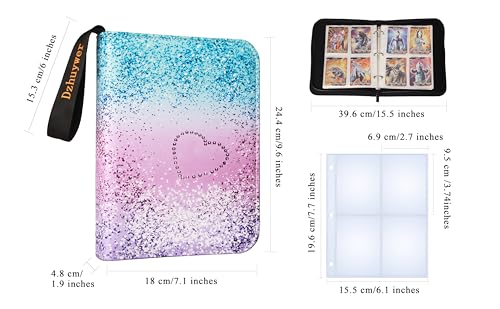 Dzhuywer 4-Pocket Card Binder with 50 Removable Sleeves - Pink-Love Edition