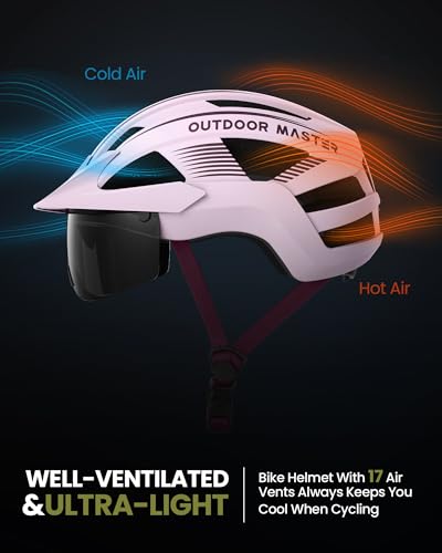 OutdoorMaster Misty Sakura Adult Bike Helmet with LED Light & Magnetic Goggles, Medium